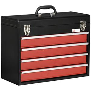DURHAND gereedschapskist Gereedschapskist zonder gereedschap met 4 lades en slot, 51 x 22 x 39,5 cm, zwart+rood | Aosom.nl