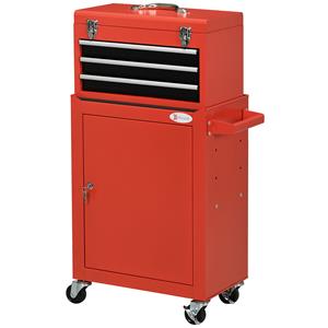 DURHAND 2-in-1 gereedschapswagen, mobiel ontwerp, 3 laden, stalen behuizing, robuust en stevig, 46 x 28 x 94 cm, rood | Aosom.nl