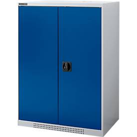 Schäfer Shop Genius dubbeldeurskast FS, staal, met ventilatiegaten, B 810 x D 520 x H 1105 mm, 3 OH, witaluminium/ gentiaanblauw, tot 180 kg