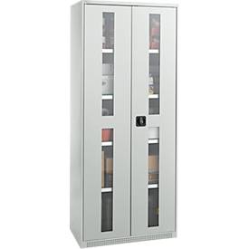 Schäfer Shop Genius metalen materiaalkast FS, met kijkvenster, ventilatiegaten, B 1055 x D 520 x H 1950 mm, 5 OH, tot 500 kg, lichtgrijs/antraciet