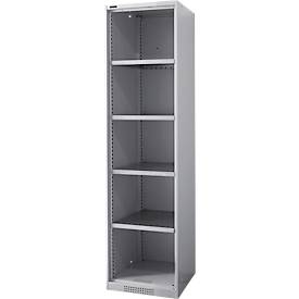 Schäfer Shop Genius FS stellingkast, staal, met ventilatieopeningen, B 545 x D 520 x H 1950 mm, 5 OH, wit aluminium, tot 250 kg