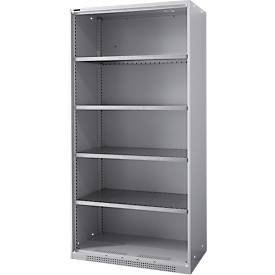 Schäfer Shop Genius Open kast FS, staal, met ventilatiegaten, B 810 x D 520 x H 1950 mm, 5 OH, blank aluminium-kleur, tot 300 kg