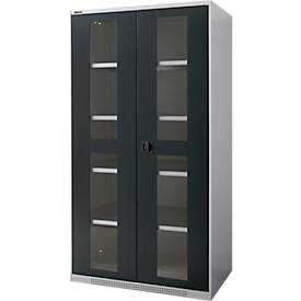 Schäfer Shop Genius dubbeldeurskast FS, staal, kijkvenster, ventilatieopeningen, B 1055 x D 620 x H 1950 mm, 5 OH, alu wit/antracietgrijs, tot 500 kg