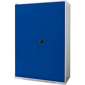 Schäfer Shop Genius dubbeldeurskast FS, staal, met ventilatieopeningen, B 1343 x D 620 x H 1950 mm, 5 OH, lichtgrijs/gentiaanblauw, tot 750 kg