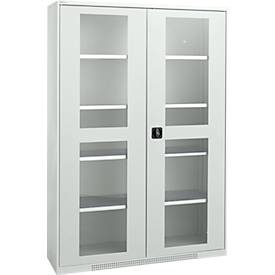 Schäfer Shop Genius metalen materiaalkast FS, met kijkvenster, ventilatiegaten, B 1343 x D 520 x H 1950 mm, 5 OH, tot 750 kg, lichtgrijs/lichtgrijs