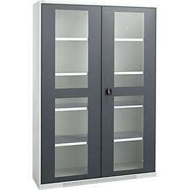 Schäfer Shop Genius metalen materiaalkast FS, met kijkvenster, ventilatiegaten, B 1343 x D 520 x H 1950 mm, 5 OH, tot 750 kg, lichtgrijs/antraciet