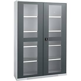Schäfer Shop Genius metalen materiaalkast FS, met kijkvenster, ventilatiegaten, B 1343 x D 520 x H 1950 mm, 5 OH, tot 750 kg, blank alu.kleurig/antraciet