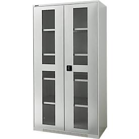 Schäfer Shop Genius zware werkkast FS, plaatstaal, met kijkvenster, B 1055 x D 520 x H 1950 mm, 5 OH, lichtgrijs, tot 1000 kg