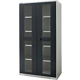 Schäfer Shop Genius zware werkkast FS, plaatstaal, met kijkvenster, B 1055 x D 520 x H 1950 mm, 5 OH, lichtgrijs/antracietgrijs, tot 1000 kg