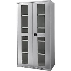 Schäfer Shop Genius zware werkkast FS, plaatstaal, met kijkvenster, B 1055 x D 520 x H 1950 mm, 5 OH, blank blank aluminiumkleurig, tot 1000 kg