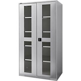 Schäfer Shop Genius zware werkkast FS, plaatstaal, met kijkvenster, B 1055 x D 620 x H 1950 mm, 5 OH, wit aluminium, tot 1000 kg