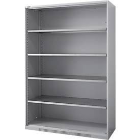 Schäfer Shop Genius FS stellingkast, staal, met ventilatieopeningen, B 1343 x D 520 x H 1950 mm, 5 OH, wit aluminium, tot 750 kg