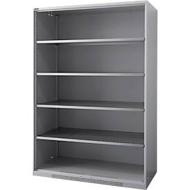 Schäfer Shop Genius FS vakkenkast, plaatstaal, met ventilatiegaten, B 1343 x D 620 x H 1950 mm, 5 OH, alu wit, tot 750 kg