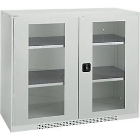 Schäfer Shop Genius dubbeldeurskast FS, staal, kijkvenster, ventilatiegaten, B 1343 x D 520 x H 1105 mm, 3 OH, lichtgrijs/lichtgrijs, tot 450 kg