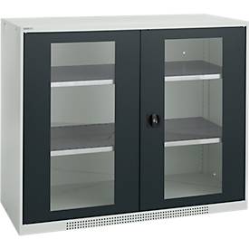 Schäfer Shop Genius dubbeldeurskast FS, staal, kijkvenster, ventilatiegaten, B 1343 x D 520 x H 1105 mm, 3 OH, lichtgrijs/antracietgrijs, tot 450 kg