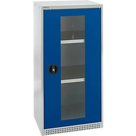 Schäfer Shop Genius dubbeldeurskast FS, staal, kijkvenster, ventilatiegaten, B 545 x D 520 x H 1105 mm, 3 OH, lichtgrijs/ gentiaanblauw, tot 150 kg