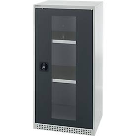 Schäfer Shop Genius dubbeldeurskast FS, staal, kijkvenster, ventilatiegaten, B 545 x D 520 x H 1105 mm, 3 OH, lichtgrijs/antracietgrijs, tot 150 kg