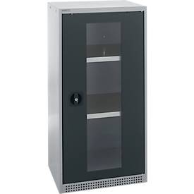 Schäfer Shop Genius dubbeldeurskast FS, staal, kijkvenster, ventilatiegaten, B 545 x D 520 x H 1105 mm, 3 OH, witaluminium/antracietgrijs, tot 150 kg