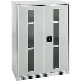 Schäfer Shop Genius dubbeldeurskast FS, staal, kijkvenster, ventilatiegaten, B 810 x D 520 x H 1105 mm, 3 OH, lichtgrijs/lichtgrijs, tot 180 kg