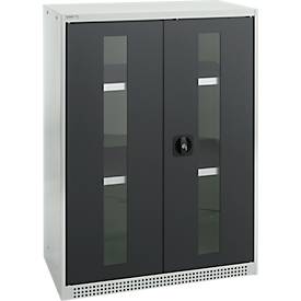 Schäfer Shop Genius dubbeldeurskast FS, staal, kijkvenster, ventilatiegaten, B 810 x D 520 x H 1105 mm, 3 OH, lichtgrijs/antracietgrijs, tot 180 kg