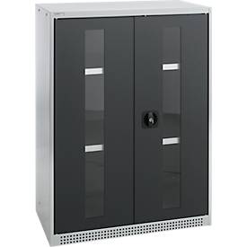 Schäfer Shop Genius dubbeldeurskast FS, staal, kijkvenster, ventilatiegaten, B 810 x D 520 x H 1105 mm, 3 OH, witaluminium/antracietgrijs, tot 180 kg