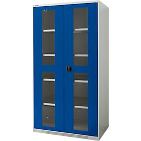 Schäfer Shop Genius dubbeldeurskast FS, staal, kijkvenster, ventilatieopeningen, B 1055 x D 620 x H 1950 mm, 5 OH, lichtgrijs/gentiaanblauw, tot 500 kg