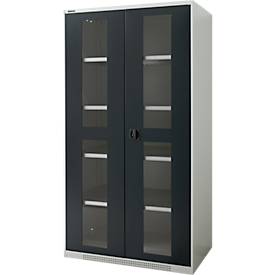Schäfer Shop Genius dubbeldeurskast FS, staal, kijkvenster, ventilatiegaten, B 1055 x D 620 x H 1950 mm, 5 OH, lichtgrijs/antracietgrijs, tot 500 kg