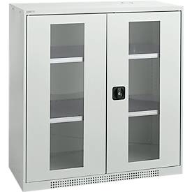 Schäfer Shop Genius dubbeldeurskast FS, staal, kijkvenster, ventilatiegaten, B 1055 x D 520 x H 1105 mm, 3 OH, lichtgrijs/lichtgrijs, tot 300 kg