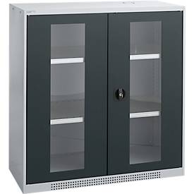 Schäfer Shop Genius dubbeldeurskast FS, staal, kijkvenster, ventilatiegaten, B 1055 x D 520 x H 1105 mm, 3 OH, witaluminium/antracietgrijs, tot 300 kg