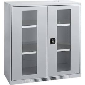 Schäfer Shop Genius dubbeldeurskast FS, staal, kijkvenster, ventilatiegaten, B 1055 x D 520 x H 1105 mm, 3 OH, witaluminium/wit-aluminium, tot 300 kg