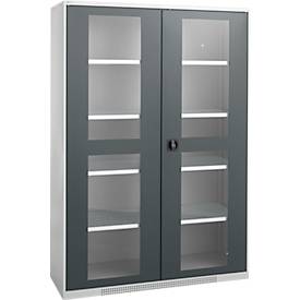 Schäfer Shop Genius dubbeldeurskast FS, staal, kijkvenster, ventilatieopeningen, B 1343 x D 620 x H 1950 mm, 5 OH, alu wit/antracietgrijs, tot 750 kg