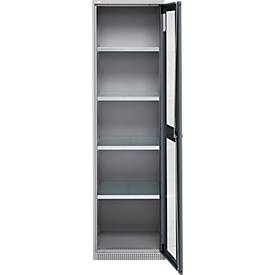 Schäfer Shop Genius metalen materiaalkast FS, met kijkvenster, ventilatiegaten, B 545 x D 520 x H 1950 mm, 5 OH, tot 250 kg, blank.alu kleurig/antraciet