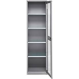 Schäfer Shop Genius metalen materiaalkast FS, met kijkvenster, ventilatiegaten, B 545 x D 520 x H 1950 mm, 5 OH, tot 250 kg, blank.alu kleurig/blank.alu kleurig