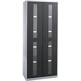 Schäfer Shop Genius metalen materiaalkast FS, met kijkvenster, ventilatiegaten, B 810 x D 520 x H 1950 mm, 5 OH, tot 300 kg, blank alu.kleurig/blank alu.kleurig