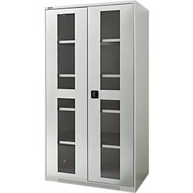 Schäfer Shop Genius dubbeldeurskast FS, staal, kijkvenster, ventilatiegaten, B 1055 x D 620 x H 1950 mm, 5 OH, lichtgrijs/lichtgrijs, tot 500 kg
