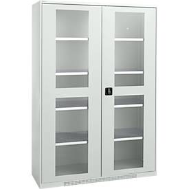 Schäfer Shop Genius zware werkkast FS, plaatstaal, met kijkvenster, ventilatiegaten, B 1343 x D 620 x H 1950 mm, 5 OH, tot 750 kg, lichtgrijs/lichtgrijstgrijs