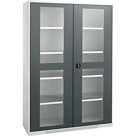 Schäfer Shop Genius dubbeldeurskast FS, staal, kijkvenster, ventilatieopeningen, B 1343 x D 620 x H 1950 mm, 5 OH, lichtgrijs/antracietgrijs, tot 750 kg