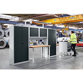 Schäfer Shop Select werkplaatskastsysteem, B 3100 x D 700 x H 2345 mm, multiplexplaat, blank aluminiumkleurig RAL RAL 9006/antracietgrijs RAL 7016