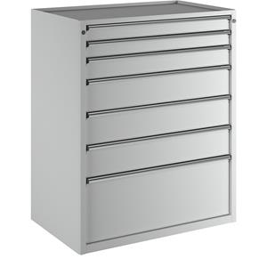 ANKE Ladekast, b x d = 1060 x 675 mm, draagvermogen per lade 200 kg, 7 laden, hoogte 1280 mm, front lichtgrijs