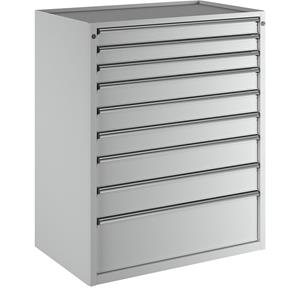 ANKE Ladekast, b x d = 1060 x 675 mm, draagvermogen per lade 200 kg, 9 laden, hoogte 1280 mm, front lichtgrijs