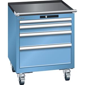 Lista Ladekast, verrijdbaar, b x d = 564 x 572 mm, 4 laden, lichtblauw