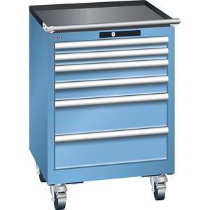 Lista Ladekast, verrijdbaar, b x d = 564 x 572 mm, 6 laden, lichtblauw