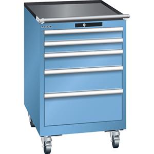 Lista Ladekast, verrijdbaar, b x d x h = 564 x 725 x 890 mm, 5 laden, lichtblauw