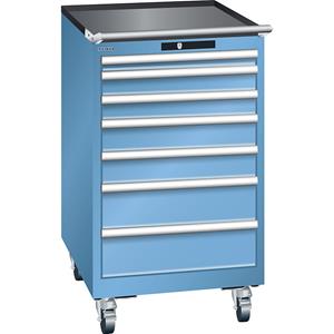 Lista Ladekast, verrijdbaar, b x d x h = 564 x 725 x 990 mm, 7 laden, lichtblauw