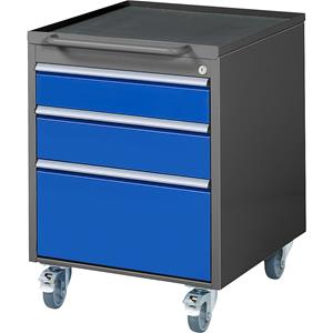 RAU Verrijdbaar ladeblok, h x b x d = 765 x 580 x 650 mm, 3 laden, antraciet metallic / gentiaanblauw