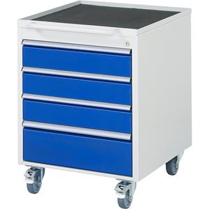 RAU Verrijdbaar ladeblok, h x b x d = 765 x 580 x 650 mm, 4 laden, lichtgrijs / gentiaanblauw
