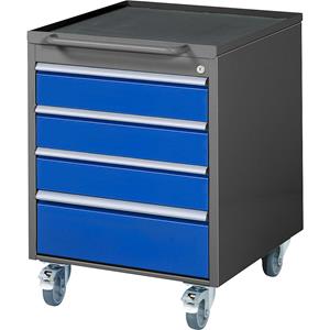 RAU Verrijdbaar ladeblok, h x b x d = 765 x 580 x 650 mm, 4 laden, antraciet metallic / gentiaanblauw