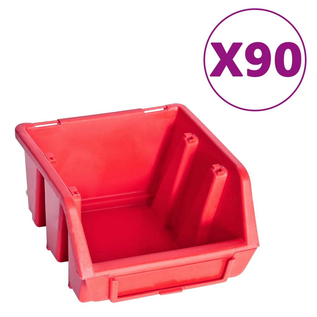 vidaXL 96-delige Opslagbakkenset met wandpanelen rood en zwart