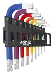 Sonic Stiftsleutelset, met kogelkop kort, met kleurcode 9-dlg.