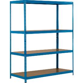 SZ Metall Breedvak-insteekstelling, complete stelling, 4 legborden, B 1500 x D 800 X H 2000 mm